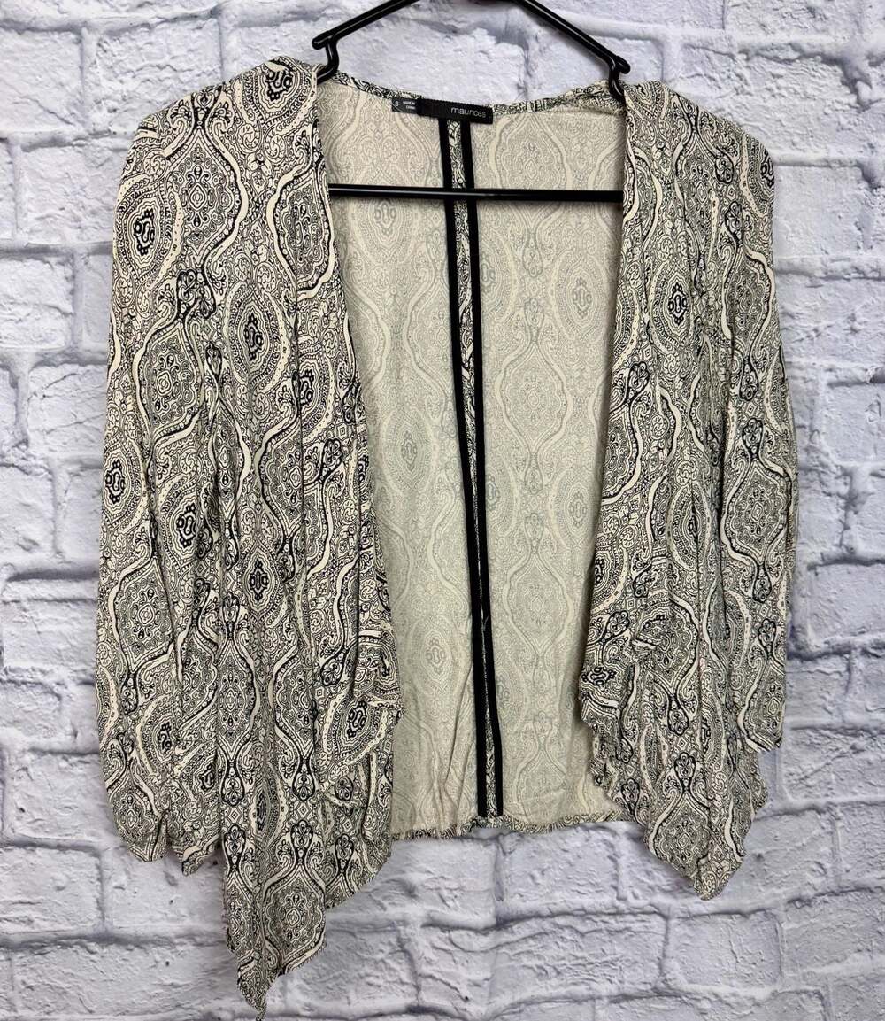 Maurices Size S Black and White Paisley Open Front Cardigan